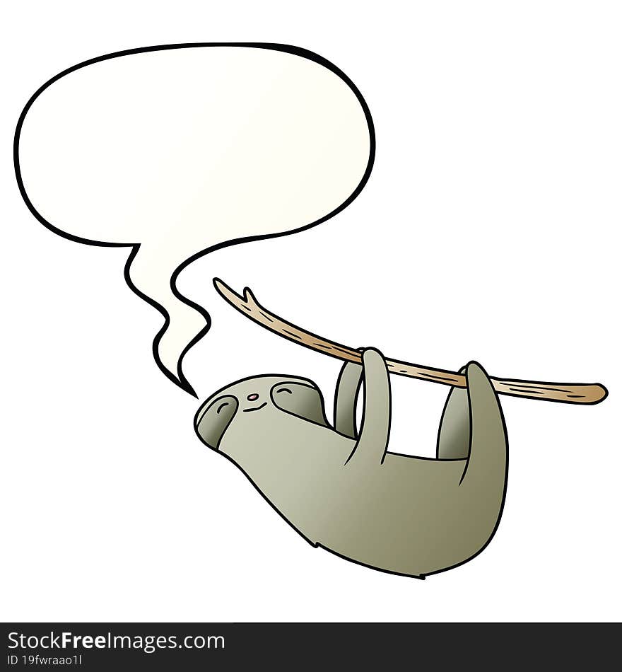 cartoon sloth and speech bubble in smooth gradient style