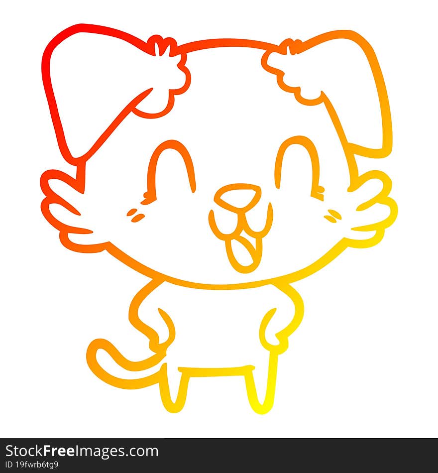 warm gradient line drawing laughing cartoon dog