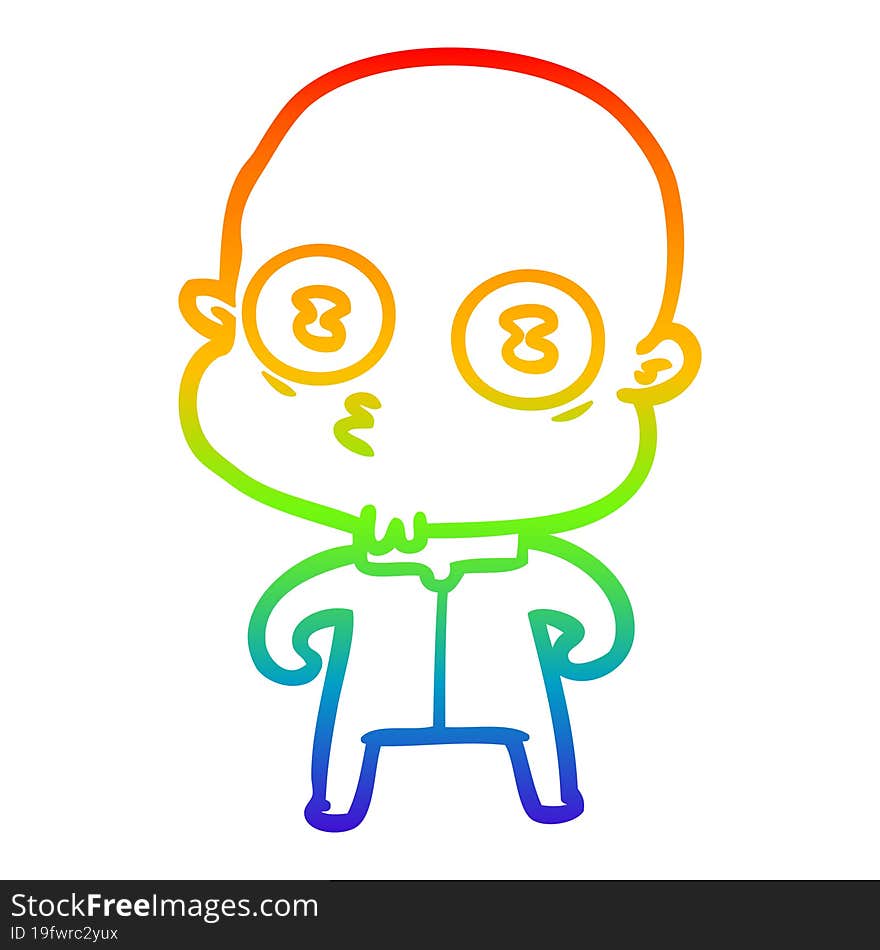 rainbow gradient line drawing cartoon weird bald spaceman