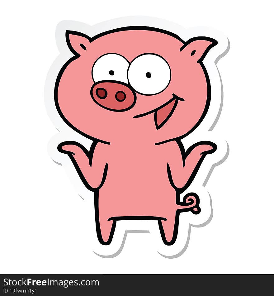 Sticker Of A Cartoon Pig With No Worries