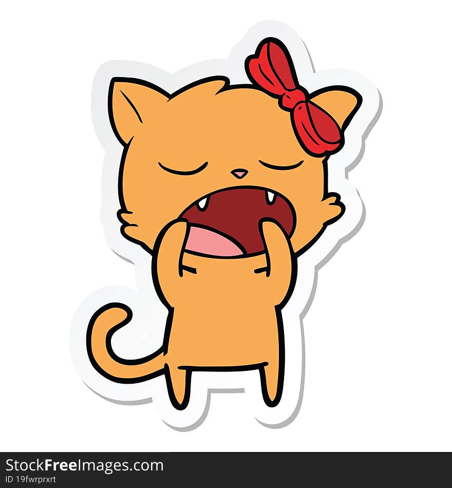 sticker of a cartoon yawning cat