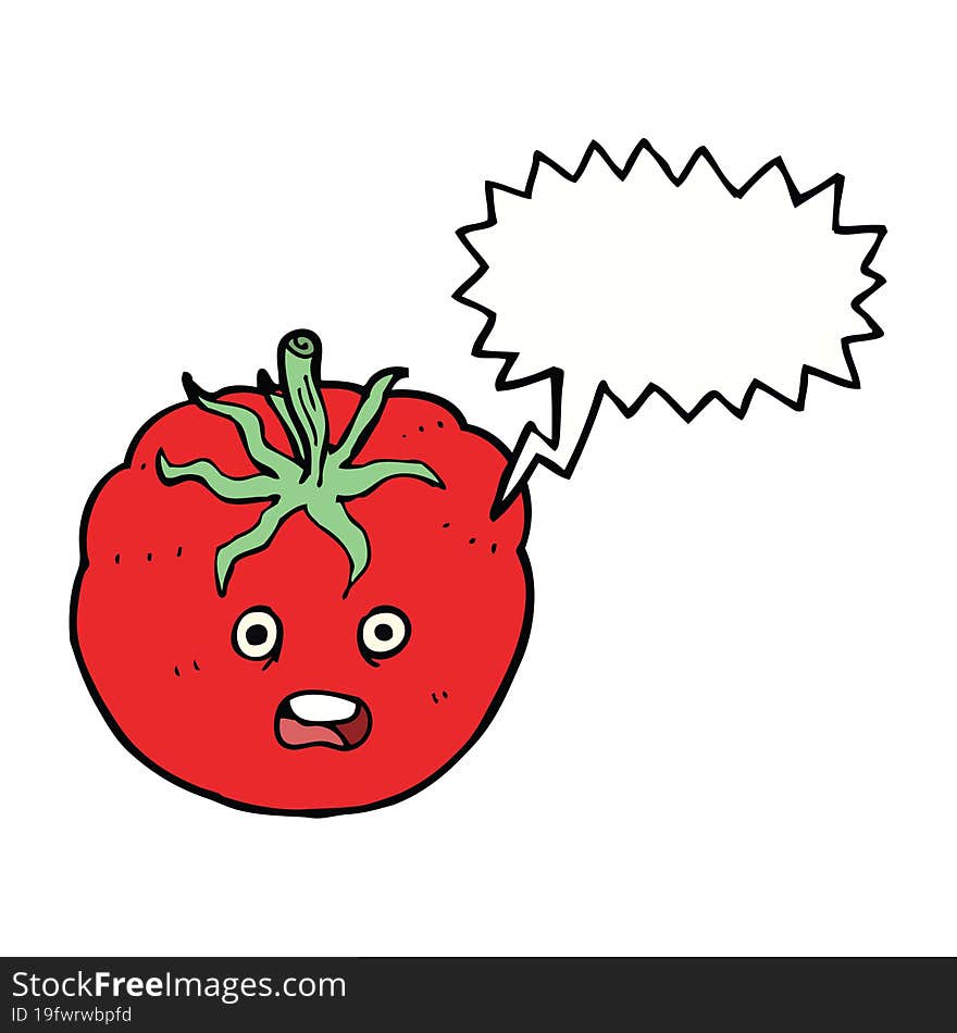 cartoon tomato with speech bubble