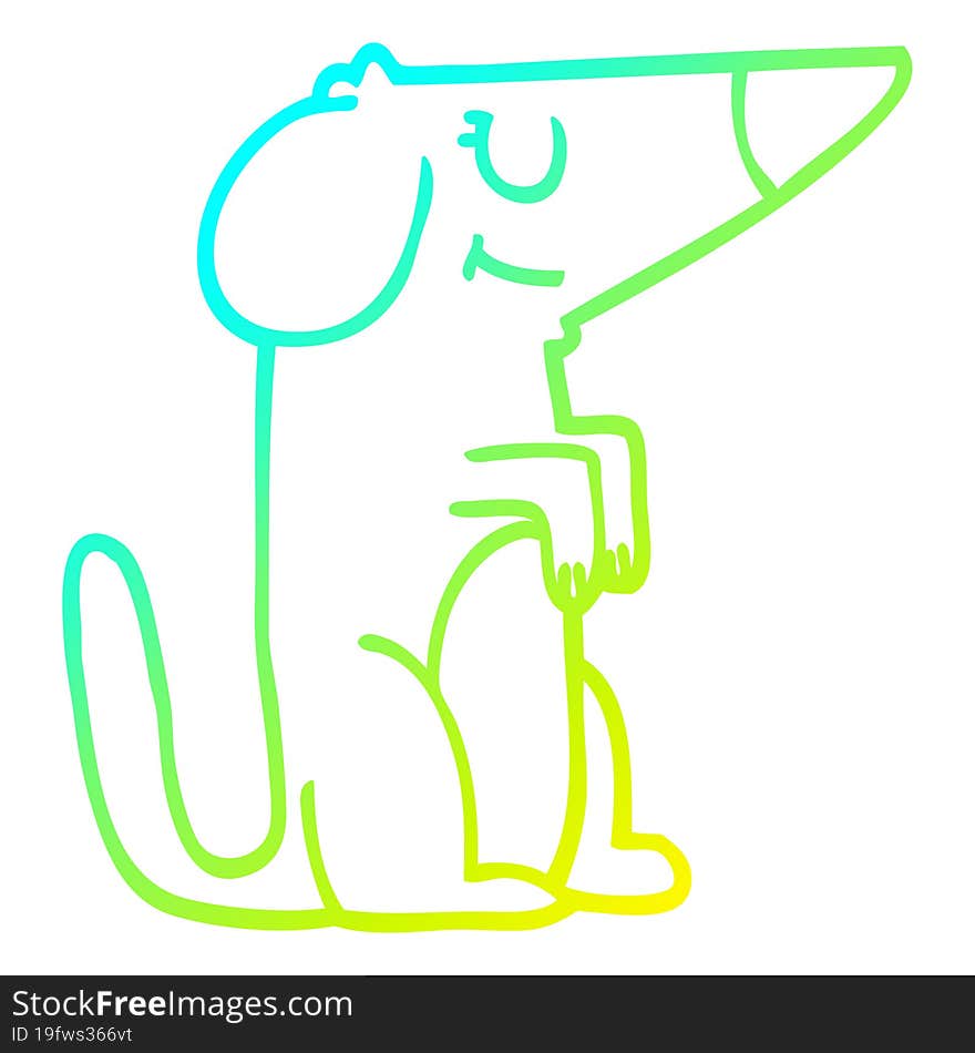 cold gradient line drawing of a cartoon dog