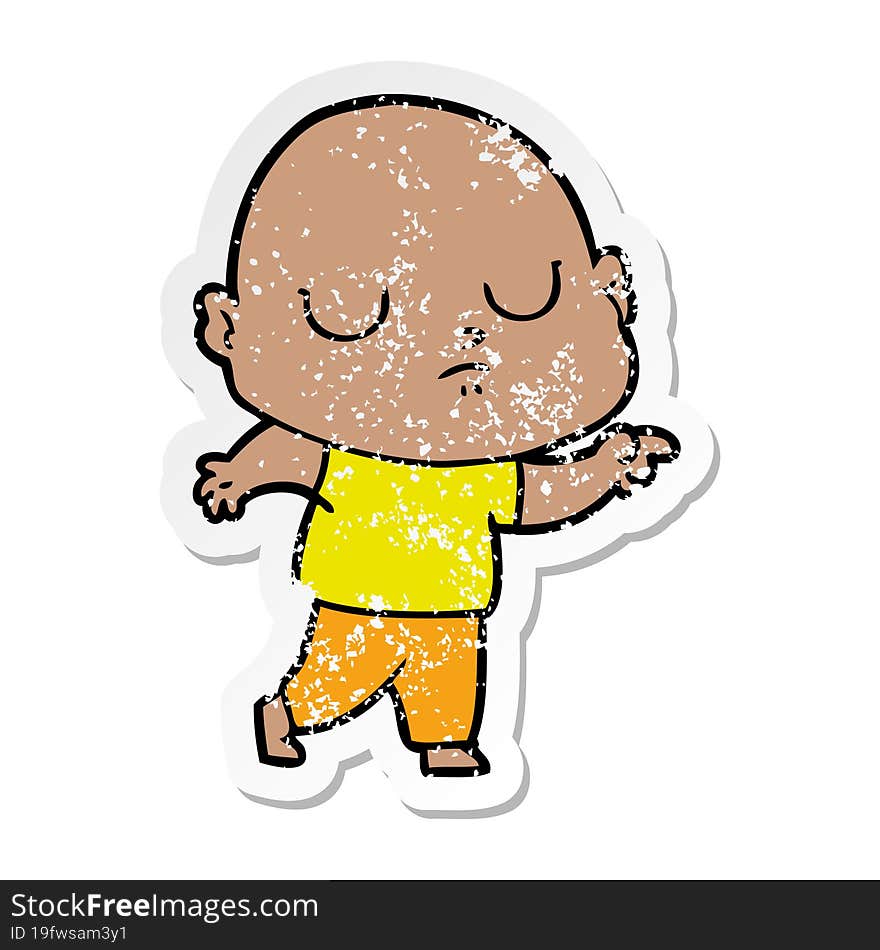 distressed sticker of a cartoon bald man