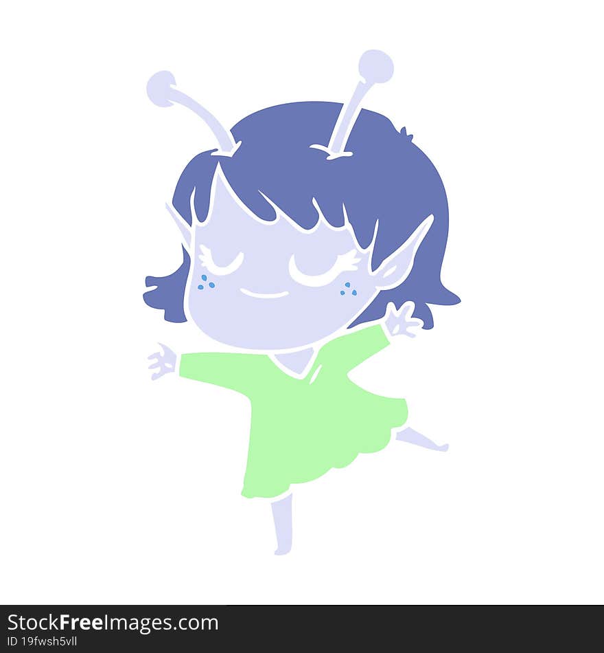 Smiling Alien Girl Flat Color Style Cartoon Dancing