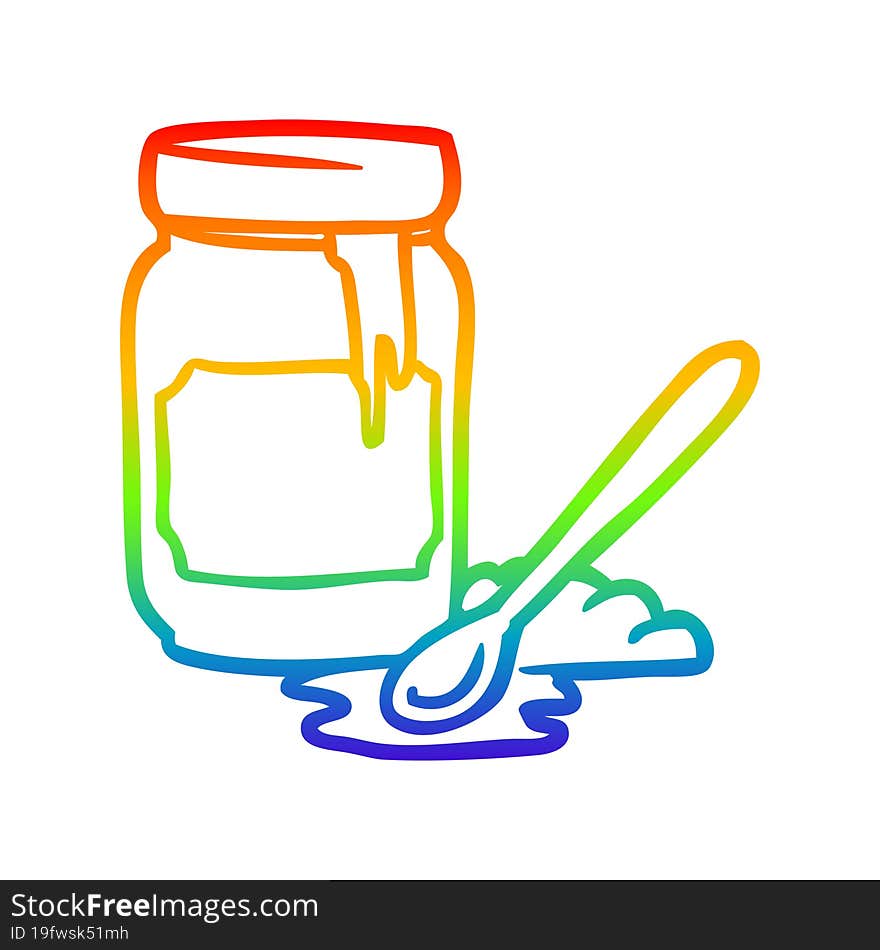 rainbow gradient line drawing of a jar of honey