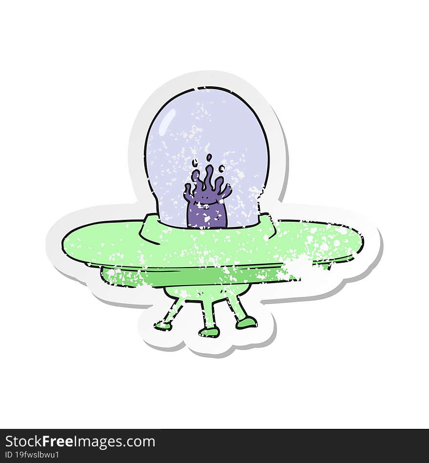 retro distressed sticker of a cartoon flying saucer