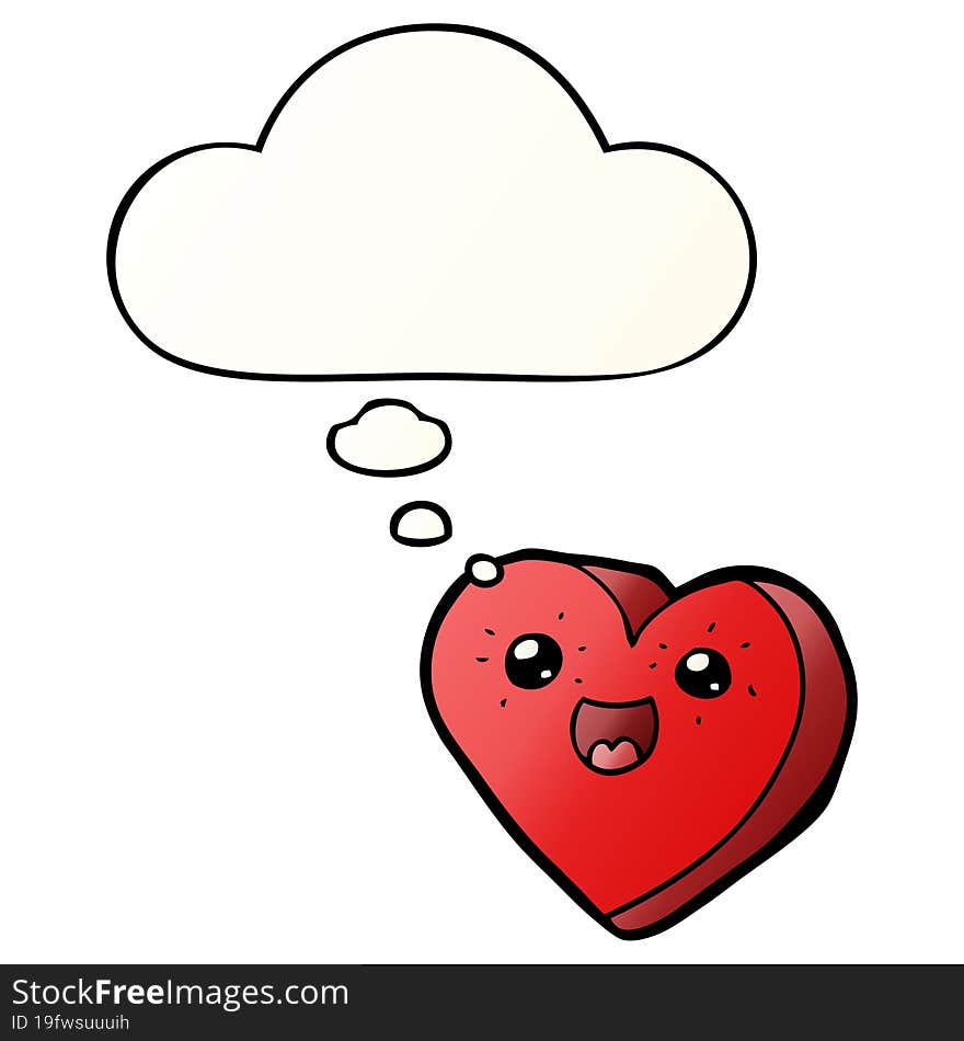 heart cartoon character and thought bubble in smooth gradient style