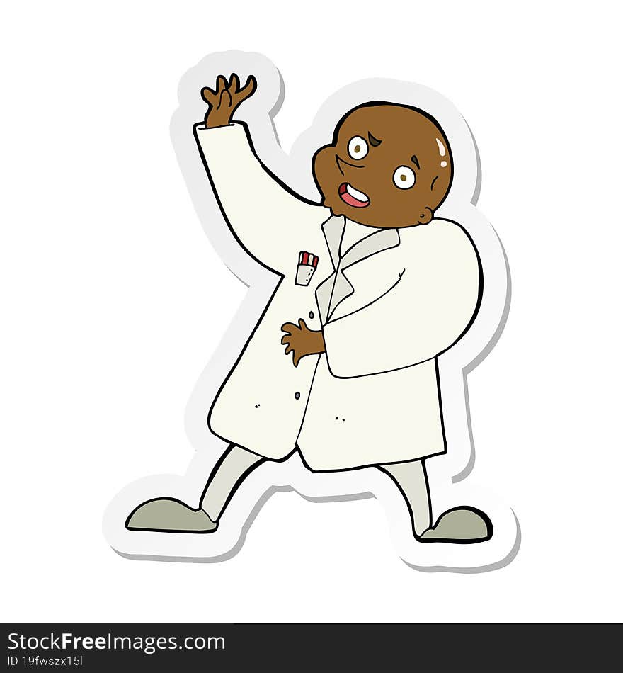 Sticker Of A Cartoon Mad Scientist