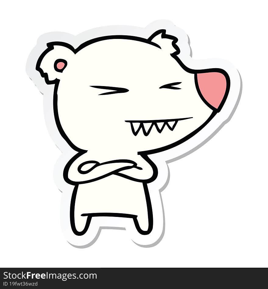 sticker of a angry polar bear cartoon with folded arms