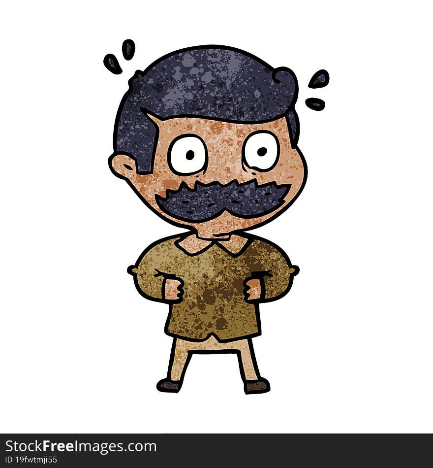 cartoon man with mustache shocked. cartoon man with mustache shocked