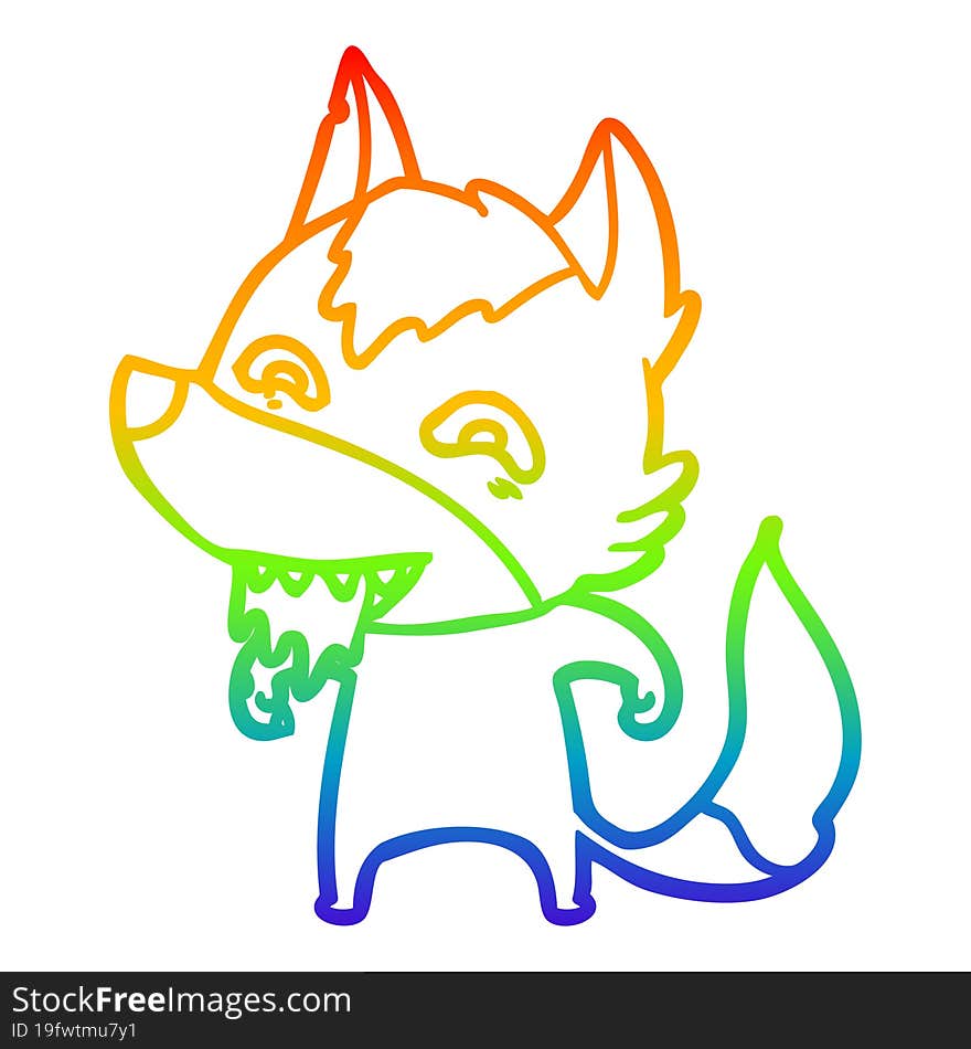 rainbow gradient line drawing of a cartoon hungry wolf