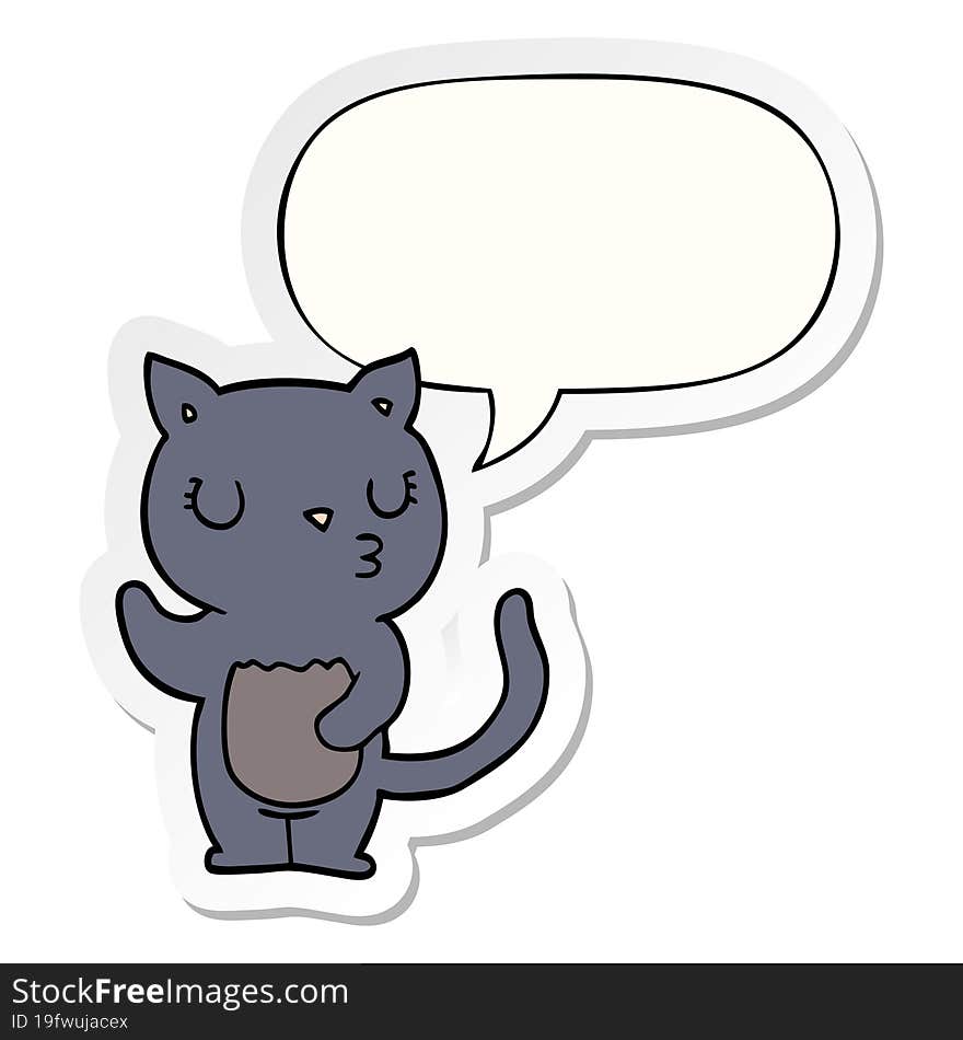 cute cartoon cat with speech bubble sticker. cute cartoon cat with speech bubble sticker