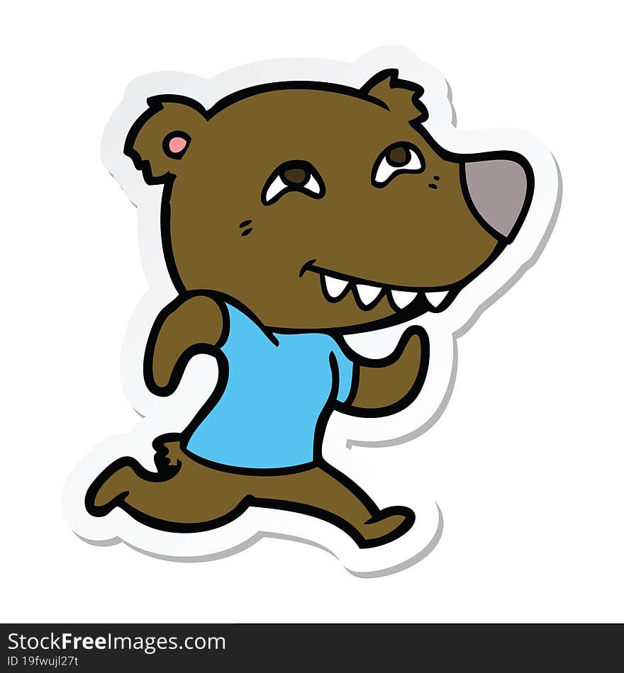 sticker of a cartoon bear running