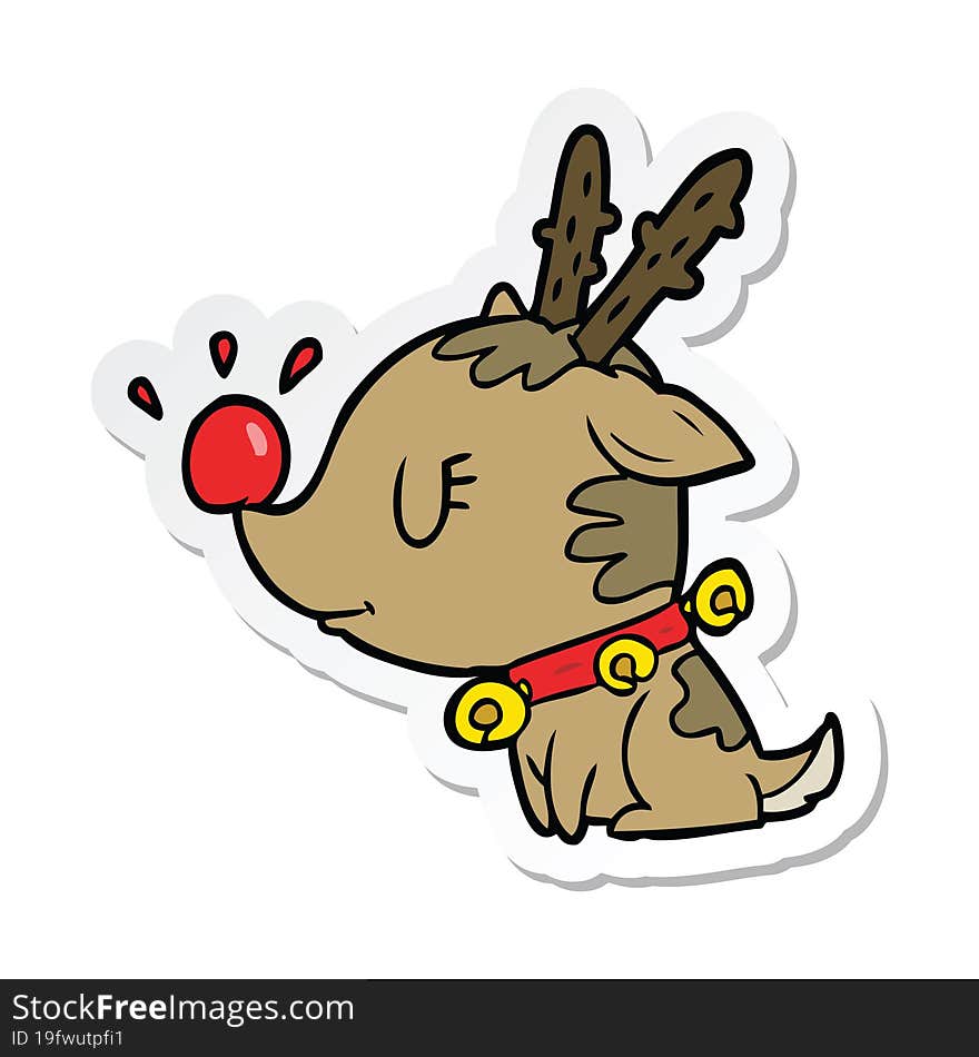 Sticker Of A Cartoon Christmas Reindeer