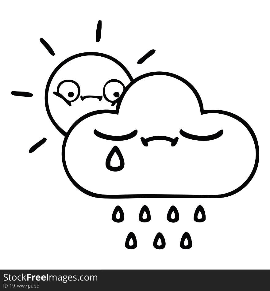 line drawing cartoon of a sunshine and rain cloud