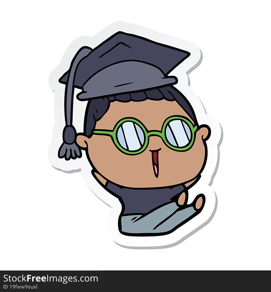 sticker of a cartoon graduate wearing spectacles