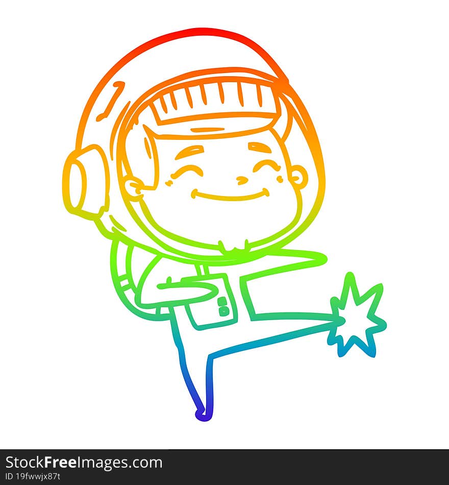 rainbow gradient line drawing of a happy cartoon astronaut