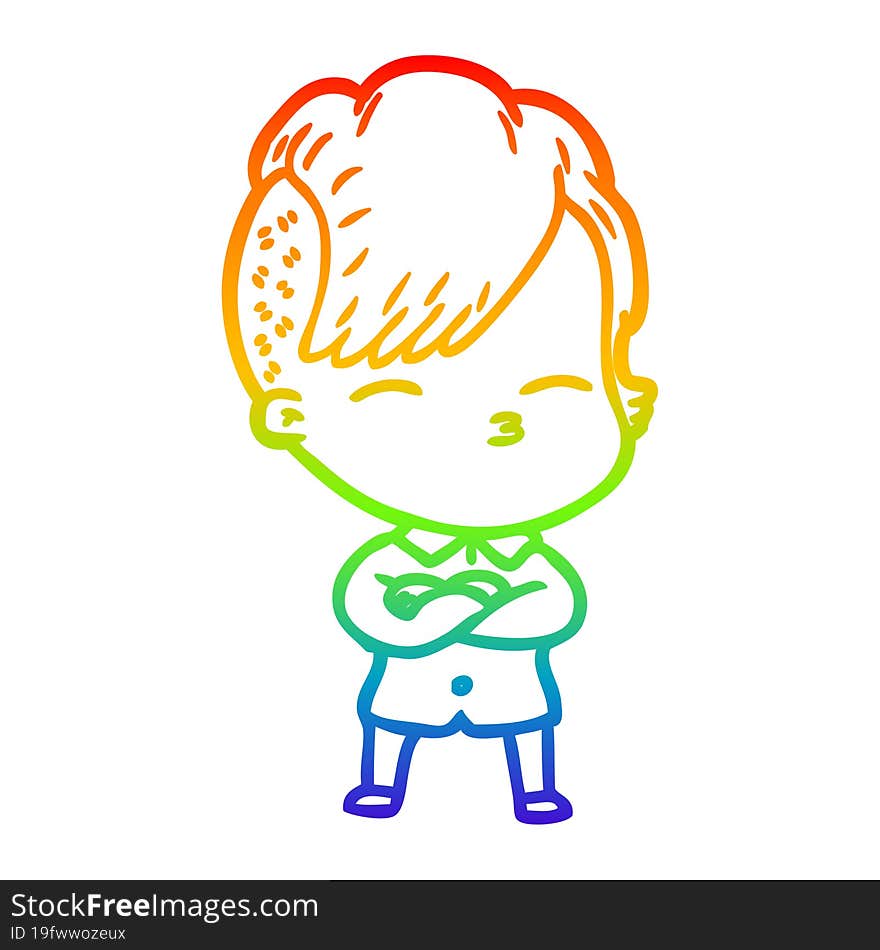 rainbow gradient line drawing cartoon squinting girl