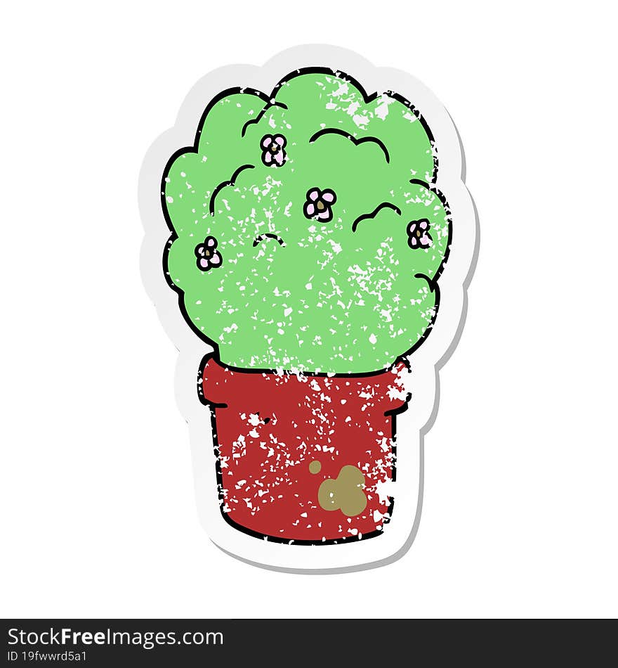 distressed sticker of a cartoon shrub