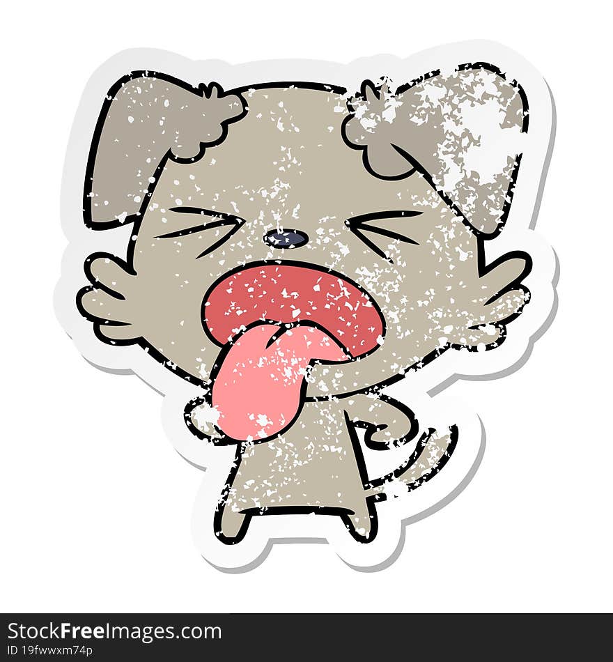 distressed sticker of a cartoon disgusted dog