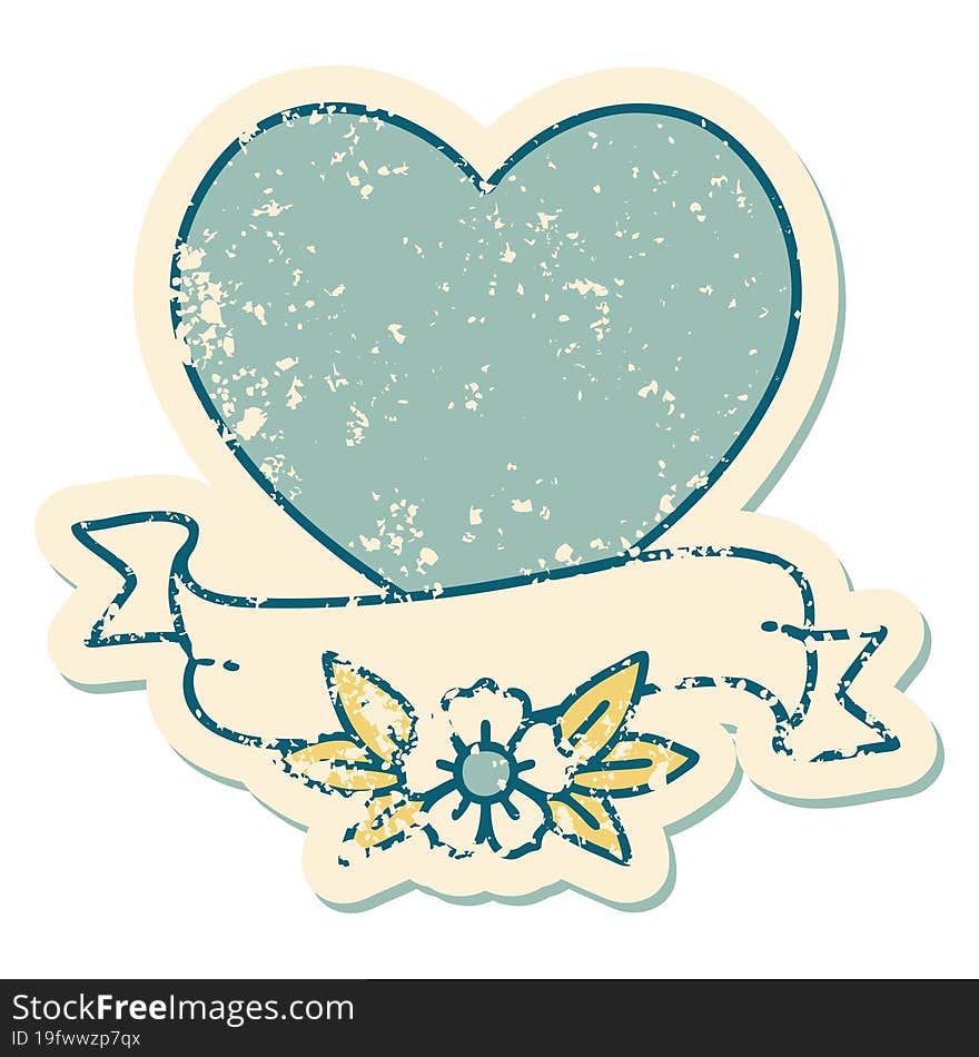 Distressed Sticker Tattoo Style Icon Of A Heart And Banner