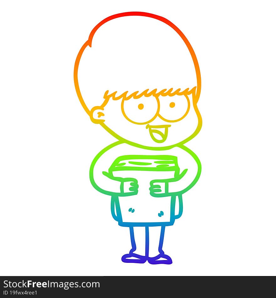 rainbow gradient line drawing of a happy cartoon boy