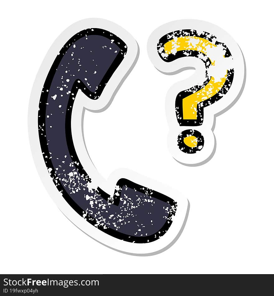 Distressed Sticker Of A Cute Cartoon Telephone Receiver With Question Mark