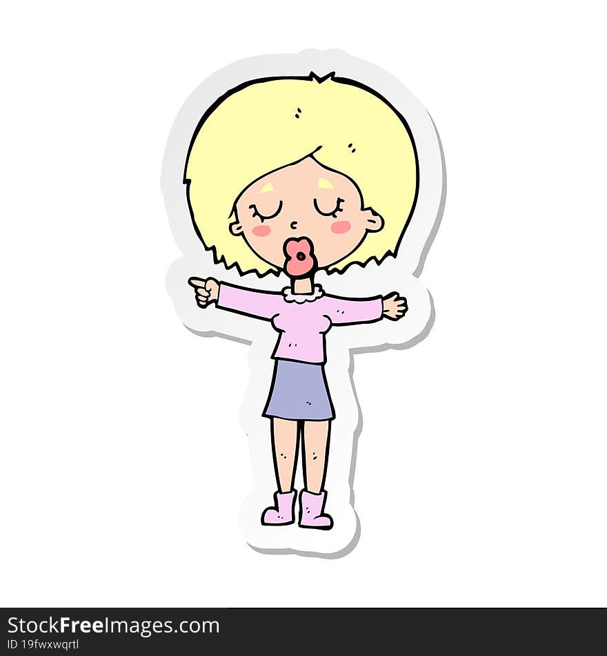 sticker of a cartoon pointing woman