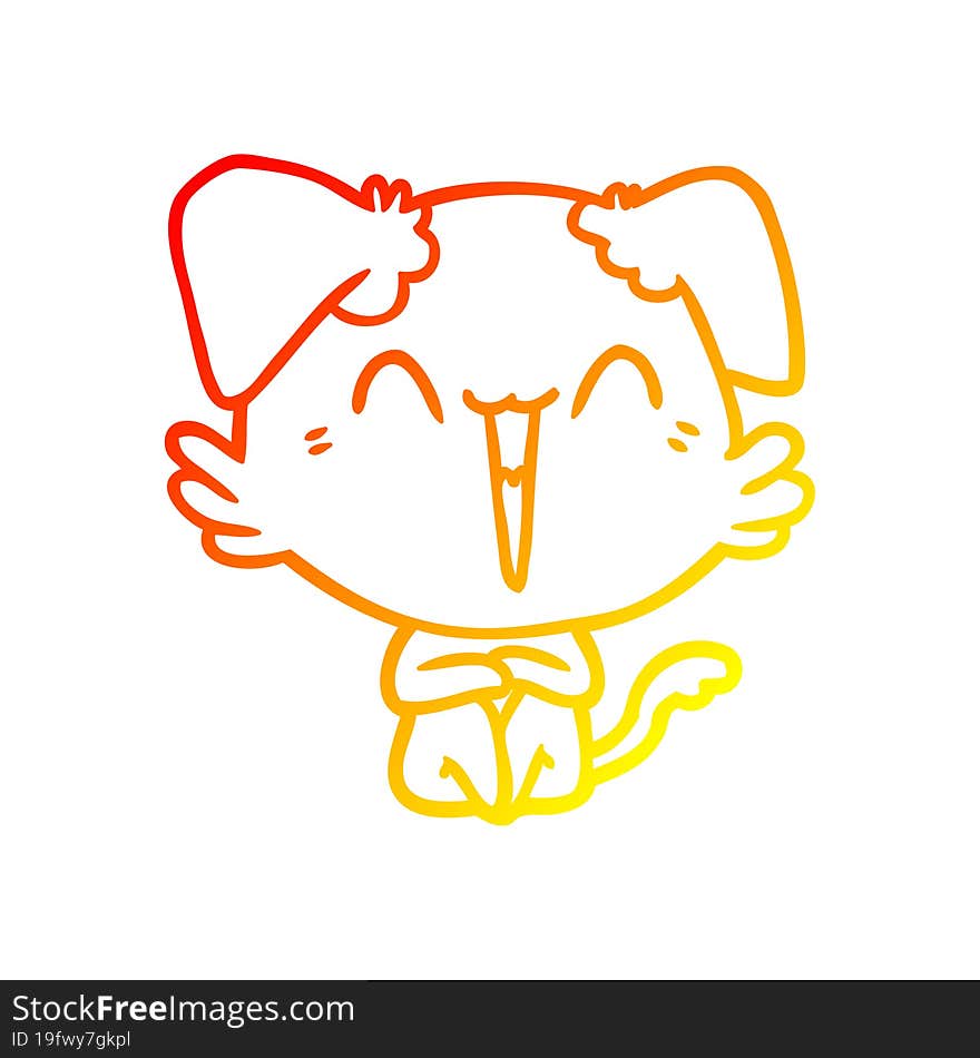 warm gradient line drawing of a happy little dog cartoon