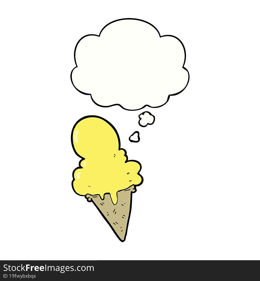 cartoon ice cream with thought bubble. cartoon ice cream with thought bubble