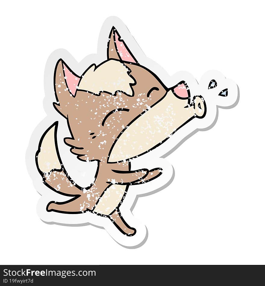 Distressed Sticker Of A Howling Wolf Cartoon