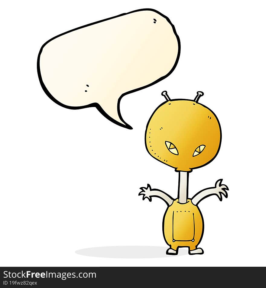 cartoon space alien with speech bubble