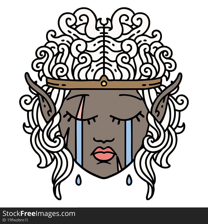 Retro Tattoo Style crying elf barbarian character face. Retro Tattoo Style crying elf barbarian character face