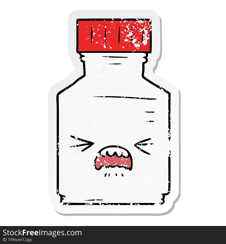 distressed sticker of a cartoon pill jar