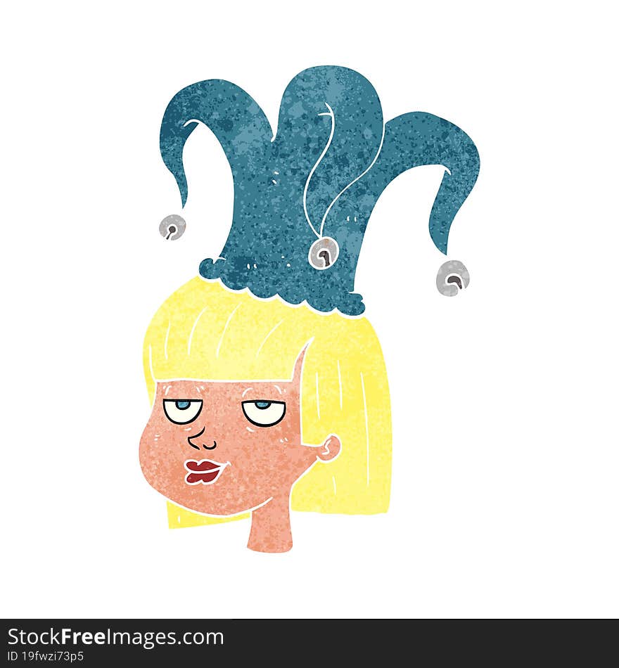 retro cartoon woman wearing jester hat