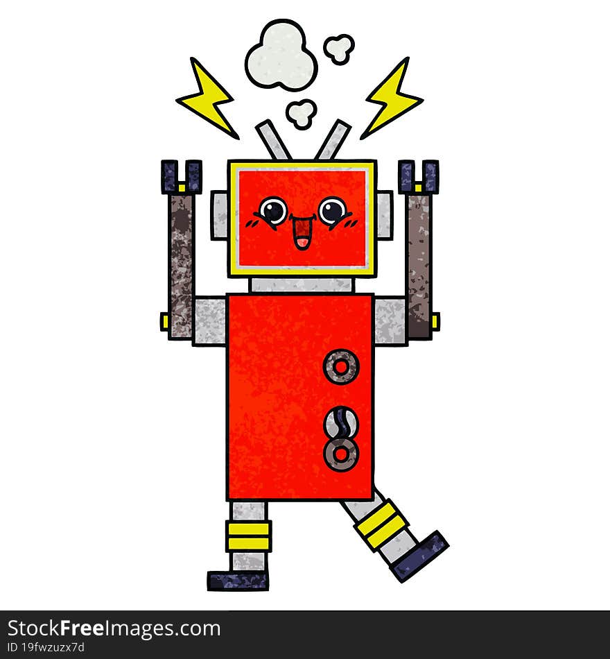 retro grunge texture cartoon of a robot