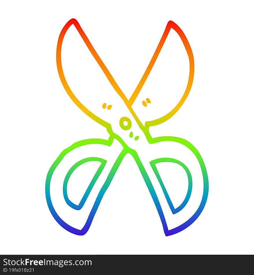 rainbow gradient line drawing cartoon open scissors