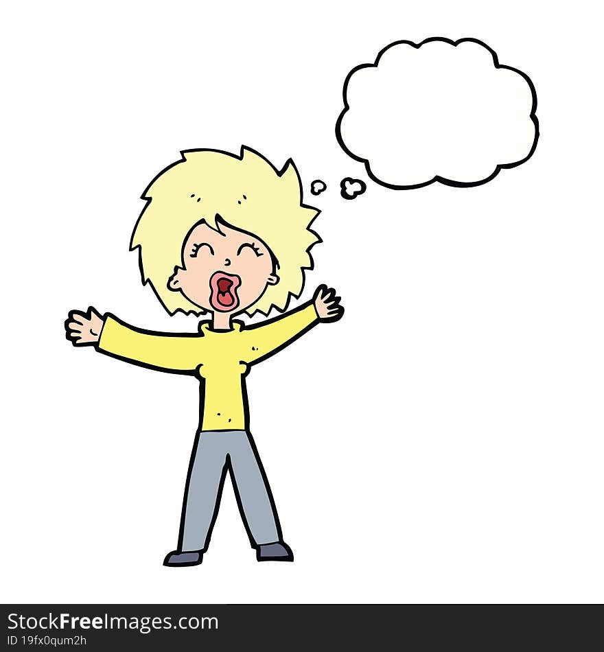 cartoon woman shouting with thought bubble