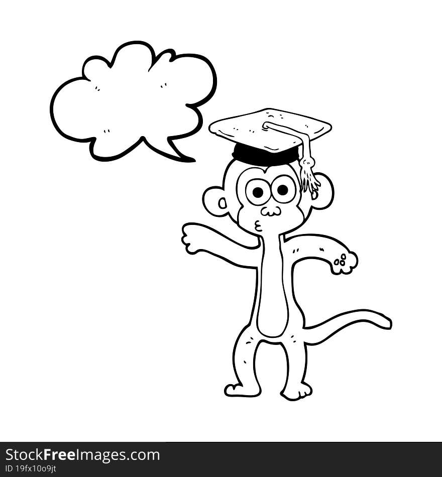 freehand drawn speech bubble cartoon graduate monkey