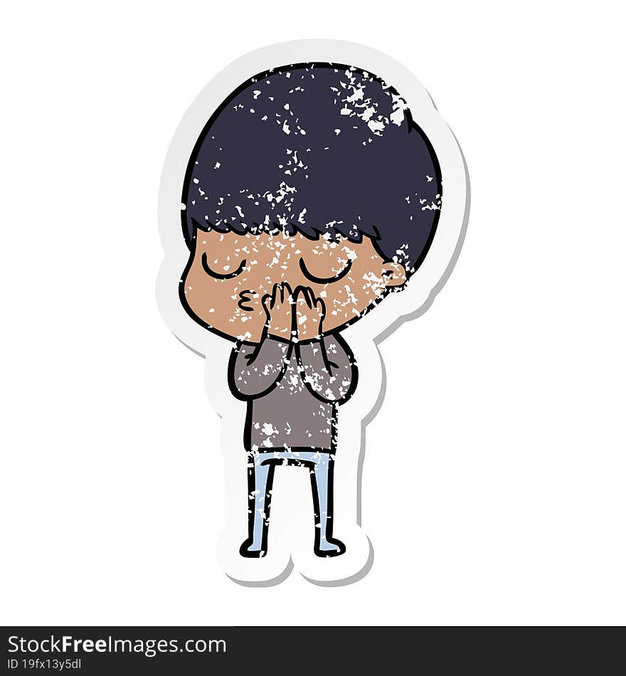 distressed sticker of a cartoon calm boy