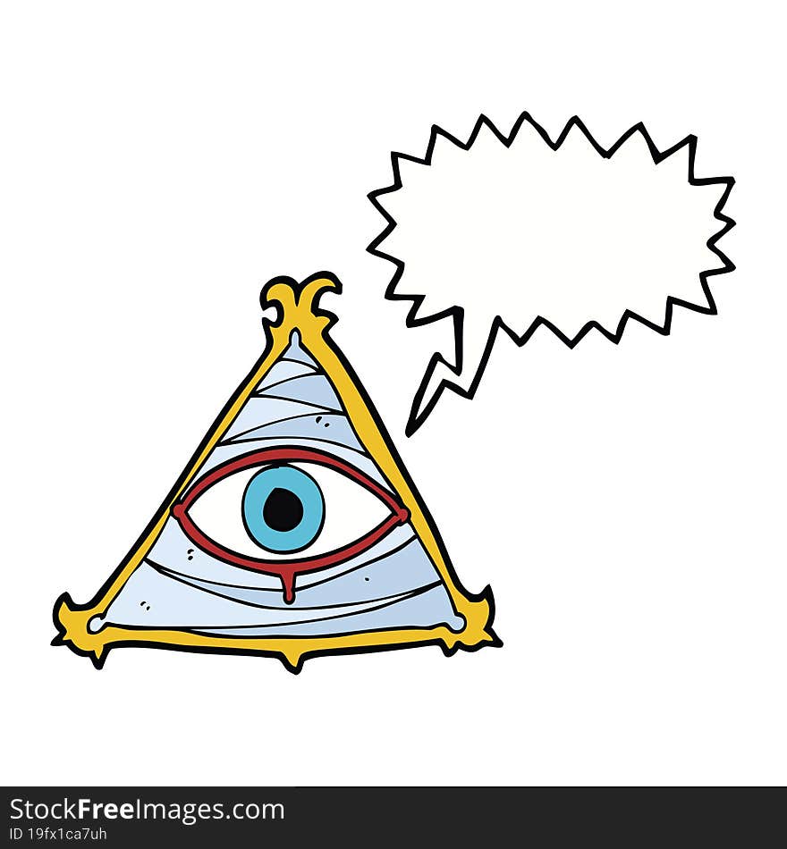 cartoon mystic eye symbol with speech bubble