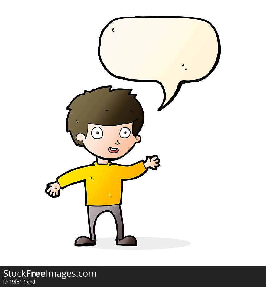 Cartoon Happy Boy With Speech Bubble