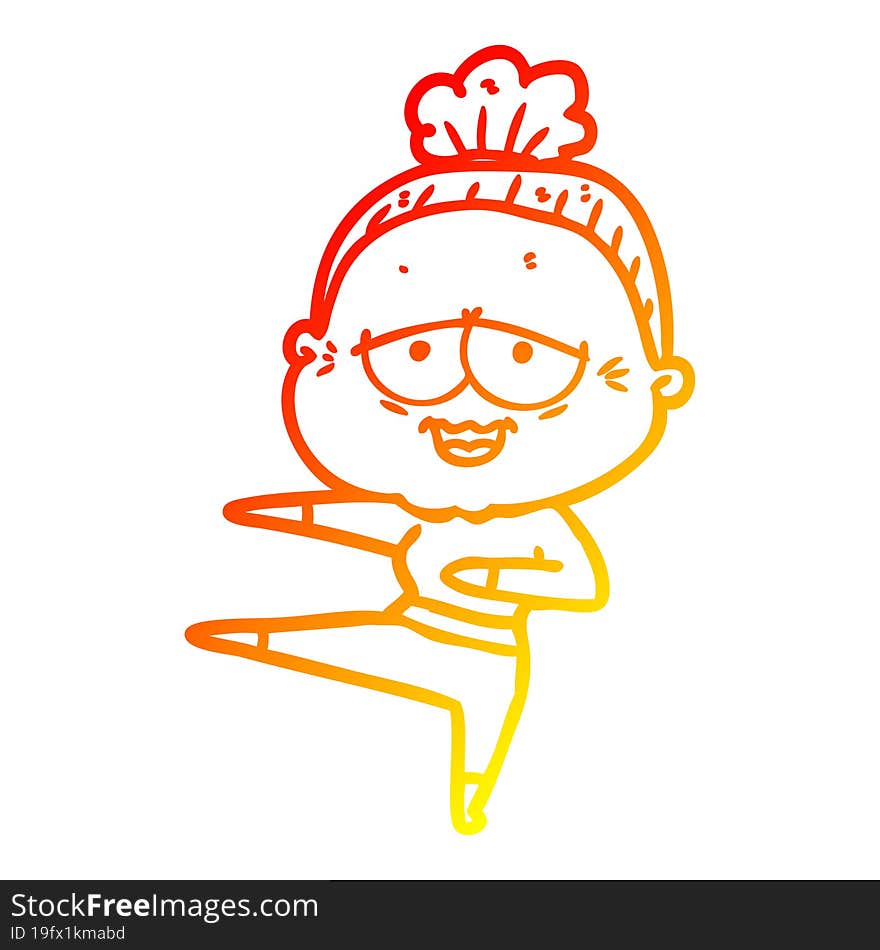 Warm Gradient Line Drawing Cartoon Happy Old Lady