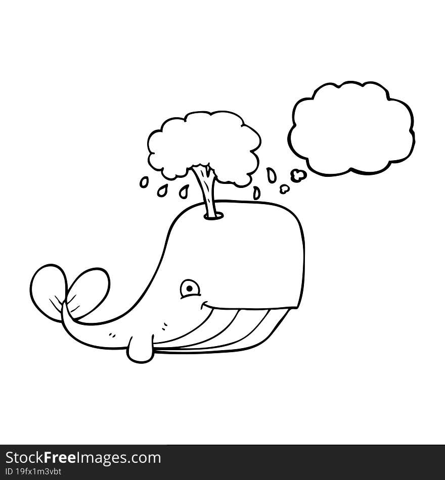 freehand drawn thought bubble cartoon whale spouting water