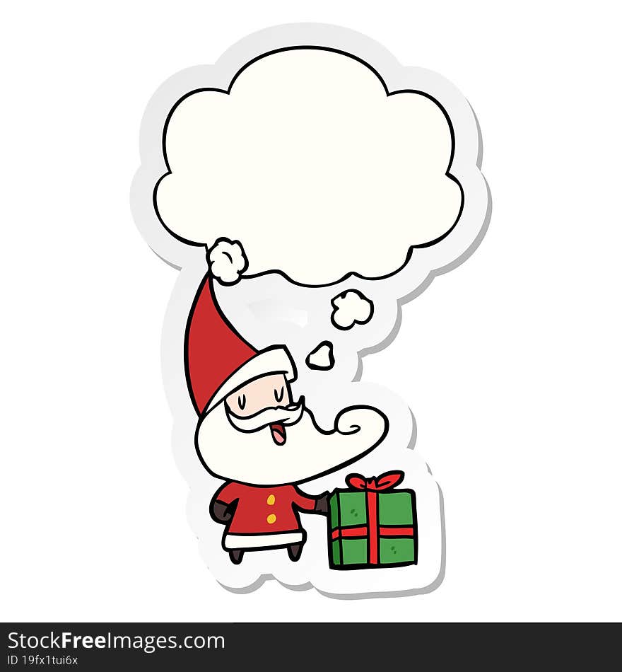 cartoon santa claus and thought bubble as a printed sticker