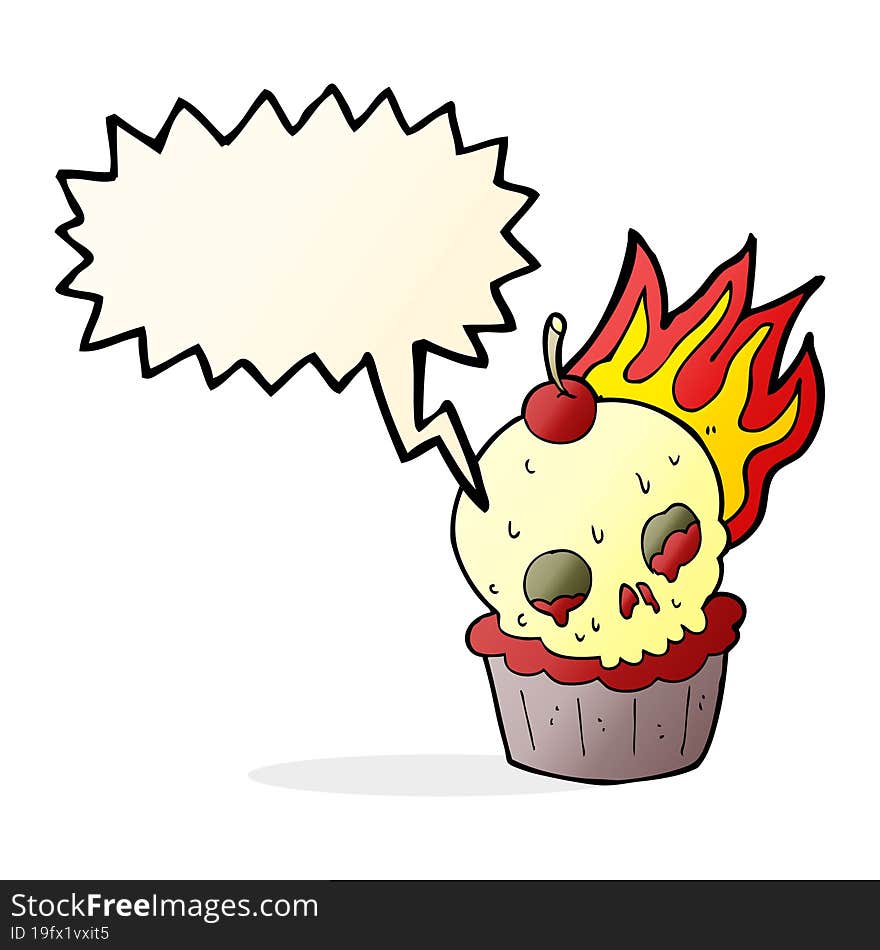 cartoon halloween cup cake with speech bubble