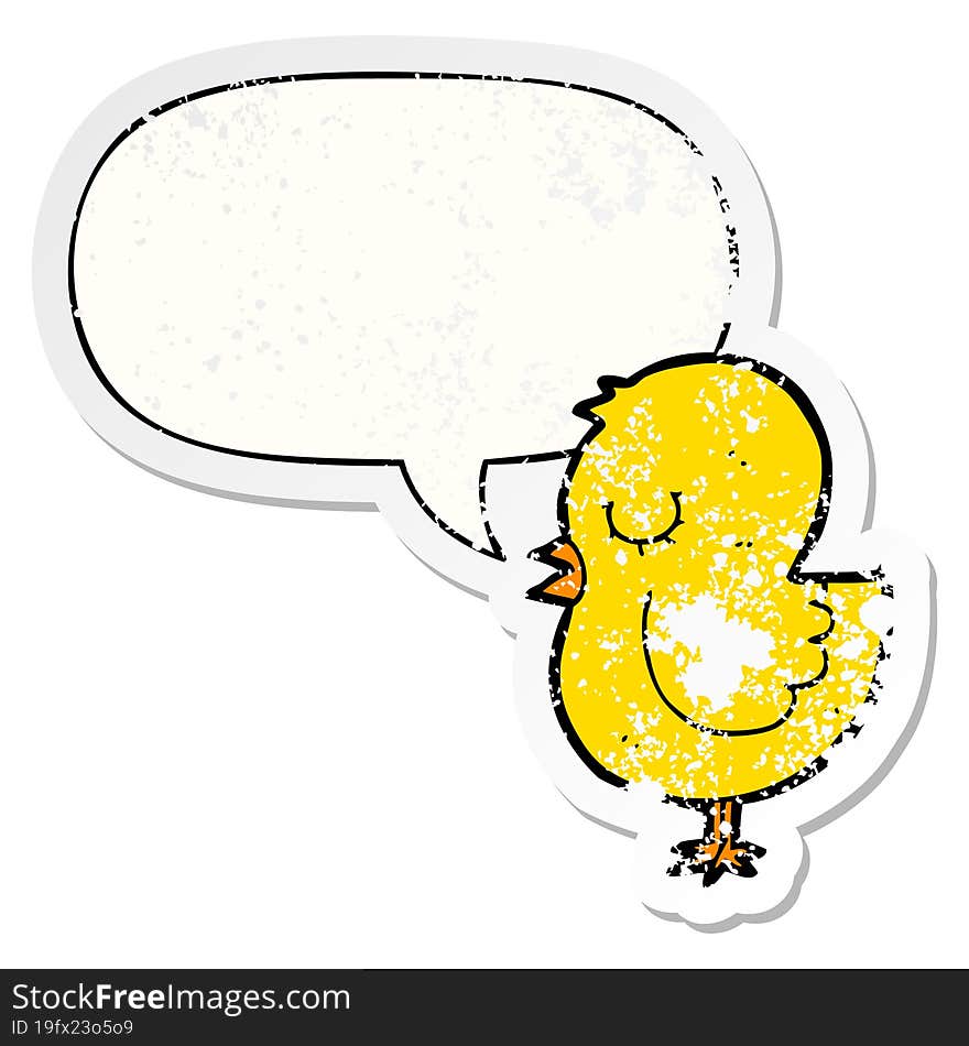 cartoon bird with speech bubble distressed distressed old sticker. cartoon bird with speech bubble distressed distressed old sticker