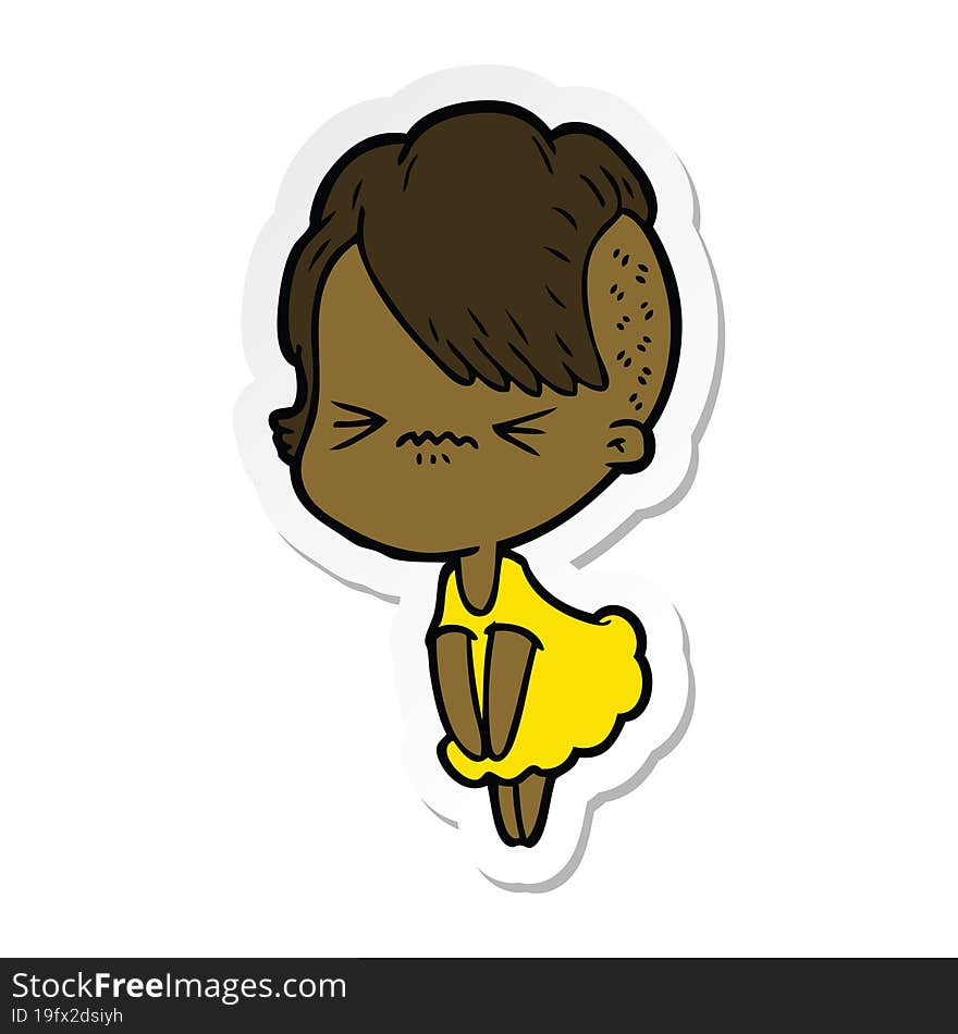 sticker of a cartoon annoyed hipster girl