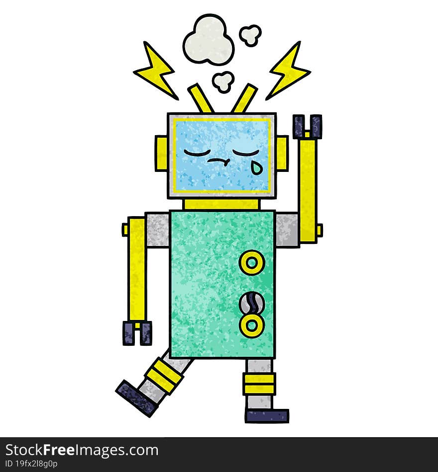 retro grunge texture cartoon robot